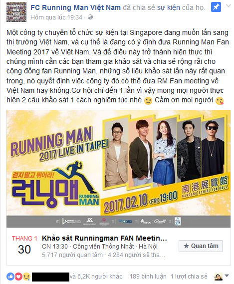 Fan Running Man rần rần trước thông tin sẽ có Fan Meeting tại VN