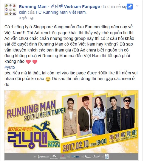 Fan Running Man rần rần trước thông tin sẽ có Fan Meeting tại VN