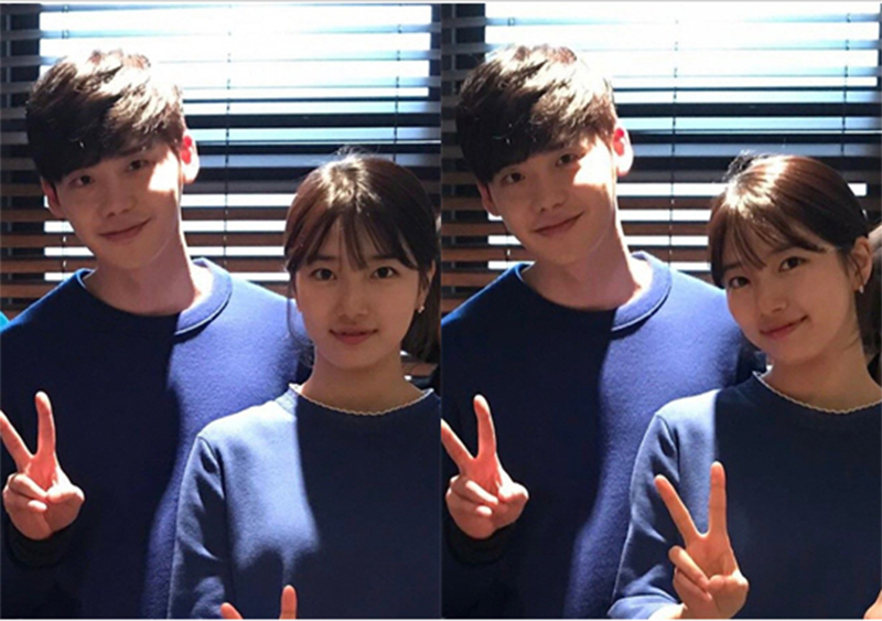 Lee Jong Suk khoe hình tự sướng cực cute với Suzy trên phim trường