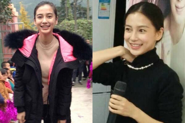 Nụ cười rạng rỡ giúp Angelababy ghi điểm trong những khoảnh khắc bị chụp bất ngờ, gần như không trang điểm.