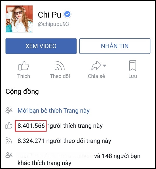 Fanpage của Chi Pu đạt đến 8,4 triệu lượt "like".