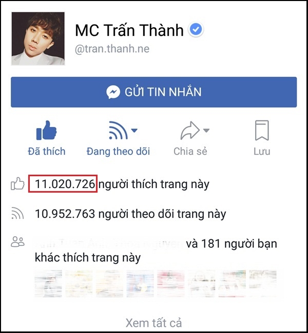 Fanpage của Trấn Thành chạm mốc hơn 11 triệu lượt "like".