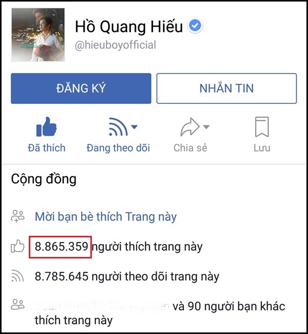 Fanpage của người tình Bảo Anh hiện cán mốc 8,8 triệu lượt "like".