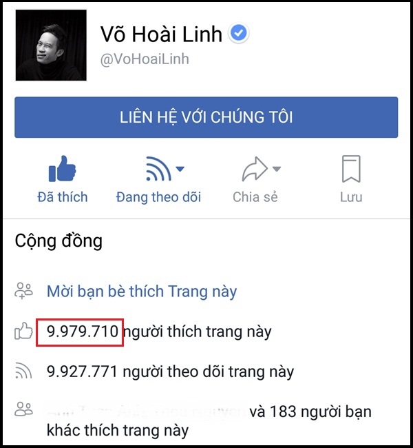 Fanpage của Hoài Linh sắp đạt đến 10 triệu lượt "like".