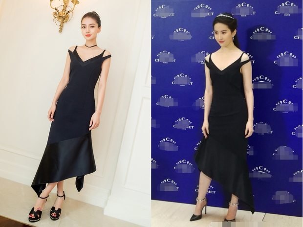 Angela Baby cũng đã có lần “đụng độ” Lưu Diệc Phi trong mẫu váy của Dion Lee. Cả hai người đẹp đều rất lộng lẫy trong chiếc váy này, nhưng nhiều người lại nhận xét rằng, Angela Baby có phần nhỉnh hơn nhờ chiều cao nổi bật.