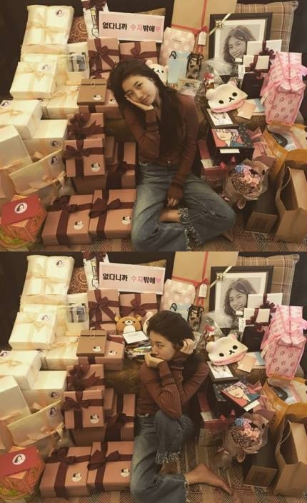 Vắng Lee Min Ho, Suzy đón tuổi mới xinh đẹp rạng ngời bên fan