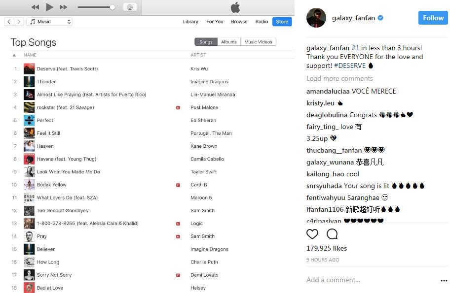 Chưa đầy 3 tiếng, hit mới của Ngô Diệc Phàm "công phá" cả 2 BXH iTunes hàng đầu thế giới