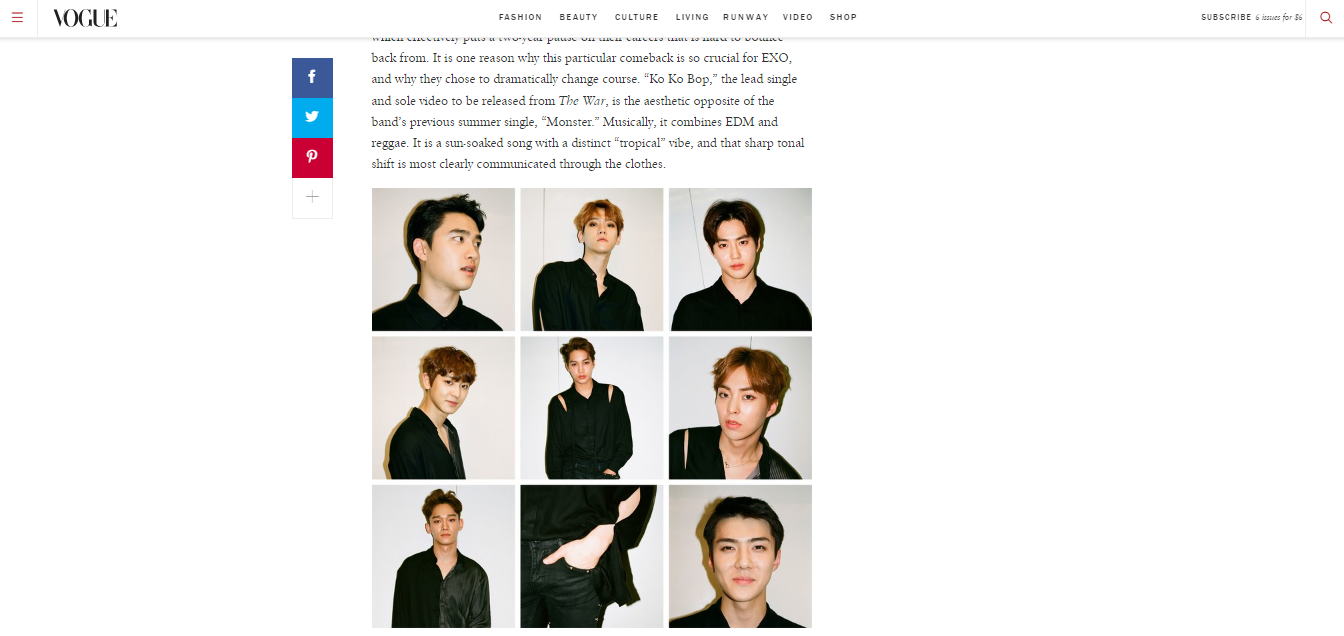 EXO được Tạp chí Vogue khen ngợi