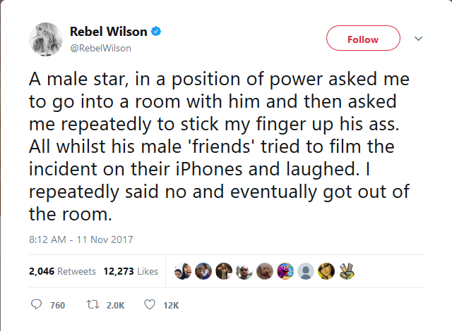 Sao Pitch Perfect Rebel Wilson cũng là nạn nhân quấy rối tình dục