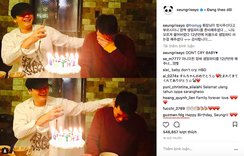 Seungri (Big Bang) khóc nức nở khi lần đầu tiên được bố Yang tổ chức s