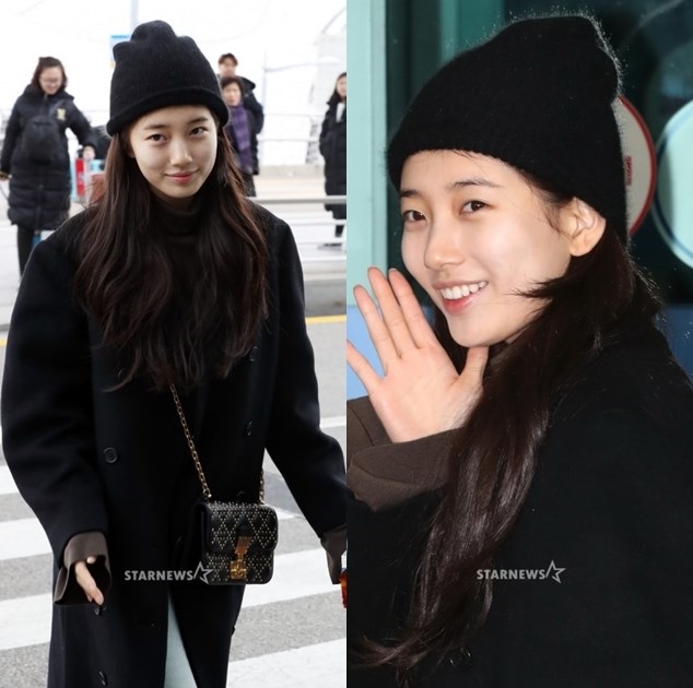 Suzy gây 'bão' khi xuất hiện mặt mộc 100% tại sân bay