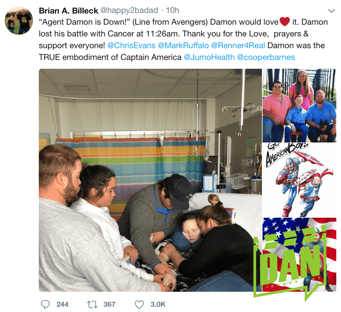 Thông báo của cha Damon vào sáng sớm trên Twitter.