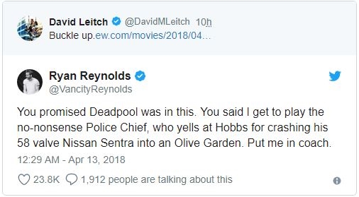 Status trên Twitter của Ryan Reynolds (Deadpool)