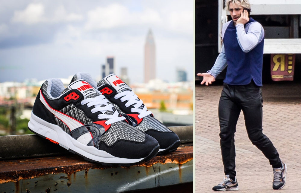 Với những cảnh quay khác, anh xuất hiện cùng một đôi Puma Trinomic XT1 Plus. Đây là mẫu giày khá quen thuộc xuất hiện trong BST Xuân/hè 2014 của Puma.