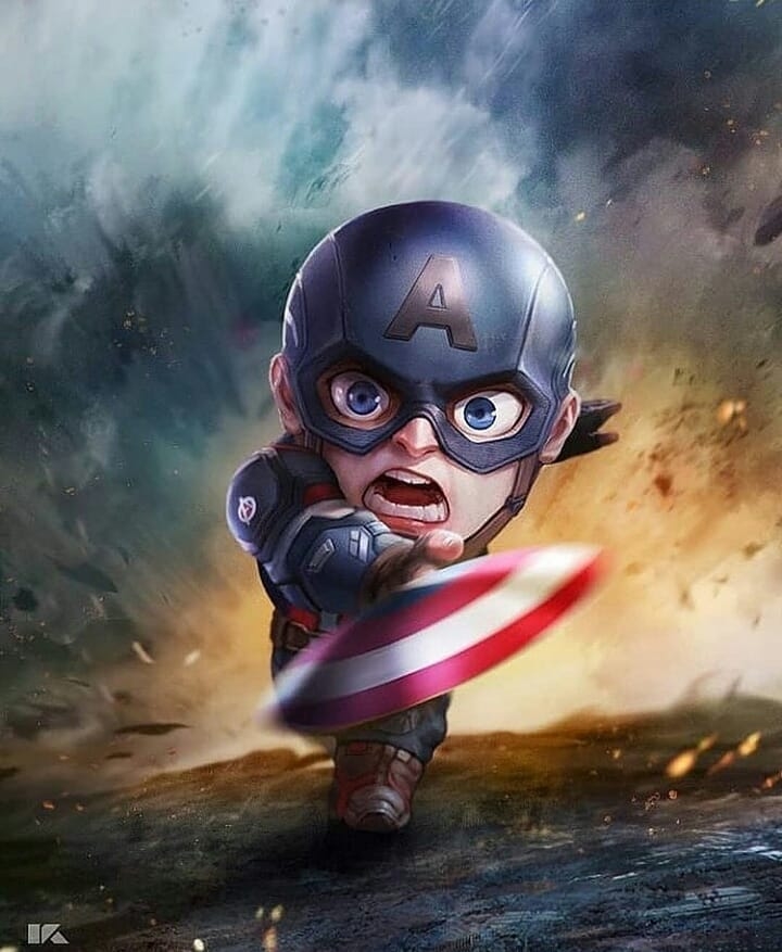 Captain America còn bé nên chỉ được chơi ném đĩa thôi.