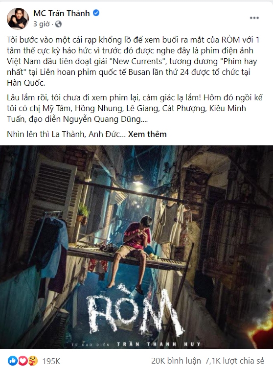 Trấn Thành, Mỹ Tâm và dàn sao Việt xúc động sau khi xem phim 'Ròm'