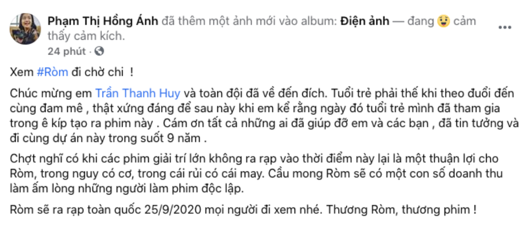Trấn Thành, Mỹ Tâm và dàn sao Việt xúc động sau khi xem phim 'Ròm'