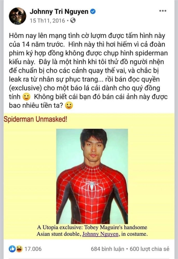 Johnny Trí Nguyễn tiết lộ giá tiền cực đắt của bộ đồ Spider-Man