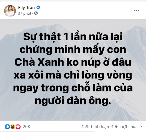 Elly Trần mỉa mai: 'Trà xanh chỉ lòng vòng chỗ làm của đàn ông'