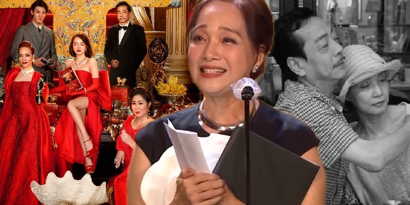 NSND Lê Khanh cảm ơn NSND Hoàng Dũng khi nhận giải Nữ chính xuất sắc