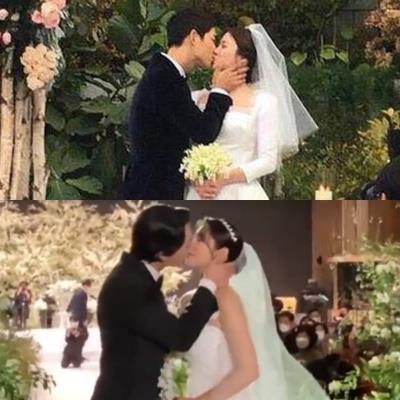 Những màn khóa môi siêu ngọt của các cặp đôi sao Hàn tại đám cưới